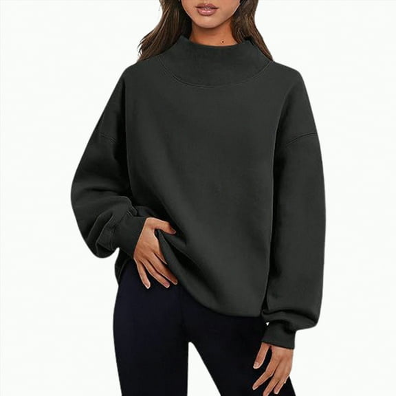 Kaprioy Womens Oversized Sweatshirts Turtleneck Pullover Long Sleeve Hoodies Tops Fall Fashion Clothing Winter Outerwear Black, S