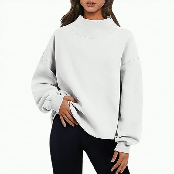 Kaprioy Womens Oversized Sweatshirts Turtleneck Pullover Long Sleeve Hoodies Tops Fall Fashion Clothing Winter Outerwear White, XL