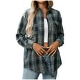 thumbnail image 1 of Kaprioy Womens Plaid Flannel Shacket Button Down Long Sleeve Casual Jackets Coats Fall Fashion Clothes Plus Size Baggy Trendy Shirts Dark Green, XL, 1 of 7