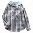 thumbnail image 1 of Kaprioy Womens Plaid Hoodie Long Sleeve Jacket Button Drawstring Casual Early Fall Fashion Shirts with Pocket Blue, XXL, 1 of 7