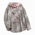 thumbnail image 1 of Kaprioy Womens Plaid Hoodie Long Sleeve Jacket Button Drawstring Casual Early Fall Fashion Shirts with Pocket Red, XL, 1 of 7