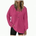thumbnail image 1 of Kaprioy Womens Plus Size Hoodies Waffle Knit Long Sleeve Drawstring Button V Neck Casual Pullover Sweatshirt Essentials Hoodie Tops Hot Pink, XL, 1 of 5