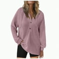 thumbnail image 1 of Kaprioy Womens Plus Size Hoodies Waffle Knit Long Sleeve Drawstring Button V Neck Casual Pullover Sweatshirt Essentials Hoodie Tops Pink, XL, 1 of 5