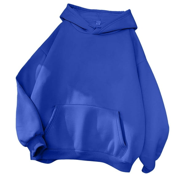 Kaprioy Womens Solid Color Basic Oversized Letter Loose Hoodie Sweatshirt Long Sleeve Kangaroo Pocket Drop Shoulder Pullovers Top Blue, L