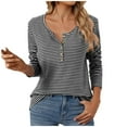 thumbnail image 1 of Kaprioy Womens Striped Shirt Long Sleeve Striped T Shirts Trendy Basic Tops Casual V Neck Button Fall Pullover Shirts Black, XL, 1 of 8