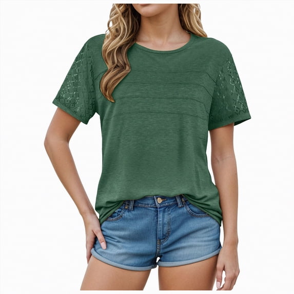 Kaprioy Womens Summer Tops Blouses for Women Short Sleeve Lace Tops Dressy Casual Tees