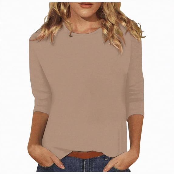 Kaprioy Womens Summer Tops Women 3/4 Sleeve Round Neck T-Shirt Soft Cotton Casual Solid Color Top Breathable Loungewear Stretchy Basic Tee for Home Yoga
