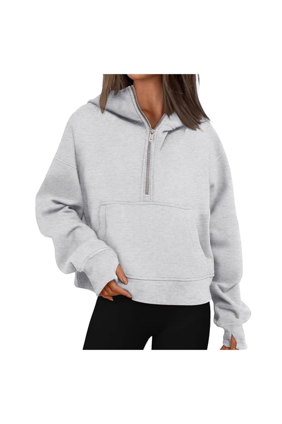 Womens Sweatshirts Half Zip Cropped Pullover Fleece Quarter Zipper Hoodies 2025 Fall Fashion Clothes GY1, M