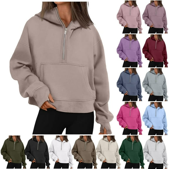 Kaprioy Womens Sweatshirts Half Zip Cropped Pullover Fleece Quarter Zipper Hoodies 2025 Fall Fashion Clothes GY1, XL