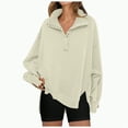 thumbnail image 1 of Kaprioy Womens Sweatshirts Oversized Casual Loose Button Up Henley Pullover Top High Low Split Winter Fall Fashion Clothing Beige, XL, 1 of 9