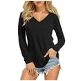 thumbnail image 1 of Kaprioy Womens T Shirts V Neck Long Sleeve Curved Hem Tops Tshirt Basic Tee(S-2XL), 1 of 4