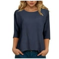 thumbnail image 1 of Kaprioy Womens Tops 3/4 Sleeve Shirts Round Neck Loose Casual Blouses Solid Color Tshirts Early Fall Fashion Clothes Navy, L, 1 of 9