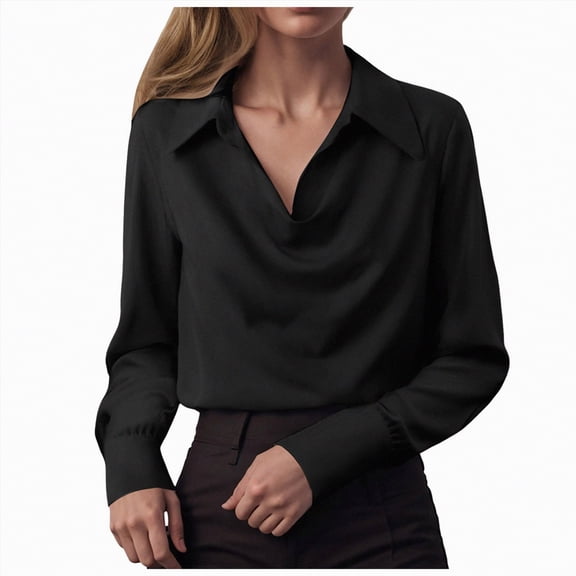 Kaprioy Womens Tops Cowl Neck Shirts Long Sleeve Teacher Clothes Office Business Dressy Casual Blouse 2025 Women Elegant Solid Color Long Sleeve Shirts Formal Work T Shirts Casual Tops