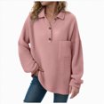 thumbnail image 1 of Kaprioy Womens Tops Waffle Knit V-Neck Long Sleeve T-shirts Button Down with Pockets Tunic Early Fall Fashion Clothing Pink, S, 1 of 5
