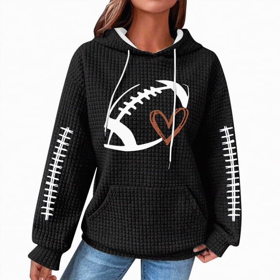 Kaprioy Womens Waffle Knit Cute Cat Graphic Hoodies Drawstring Pullover Sweatshirts Casual Hoodie Fall Fashion Womens Vintage Causal Long Sleeve Hoodie Pullover Sweatshirt With Pockets Tops