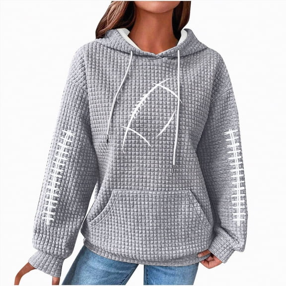 Kaprioy Womens Waffle Knit Cute Cat Graphic Hoodies Drawstring Pullover Sweatshirts Casual Hoodie Fall Fashion Womens Vintage Causal Long Sleeve Hoodie Pullover Sweatshirt With Pockets Tops