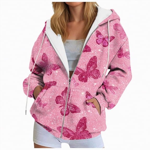 Kaprioy Womens Y2K Zip Up Oversized Hoodie Butterfly Graphic Hoodies Fall Fashion Clothing Essential, Comfy Fall Sweatshirts for Women Casual Loose Pullover Tops With Pocket Graphic Hoodies
