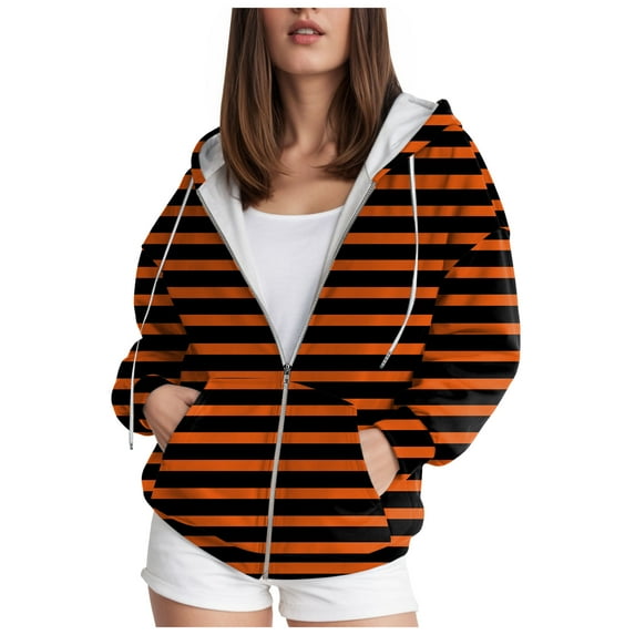 Kaprioy Womens Zip Up Hoodies Fleece Thermal Jacket Full Zip Long Sleeve Sweatshirts Gradient Color Trendy Fall Fashion Women Clothing Orange, XXL