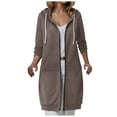 thumbnail image 1 of Kaprioy Womens Zip Up Hoodies Long Coat Sweatshirt Double Zipper Fall Fashion Jacket Sweatshirts Winter Warmy Hoodie Bronze, M, 1 of 4