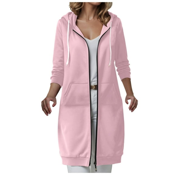 Kaprioy Womens Zip Up Hoodies Long Coat Sweatshirt Double Zipper Fall Fashion Jacket Sweatshirts Winter Warmy Hoodie Pink, XXL
