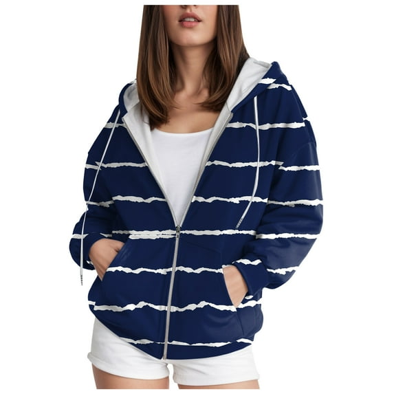 Kaprioy Womens Zip Up Long Sleeve Hooded Sweatshirts With Pocket Drawstring Gradient Hoodies Fall Fashion Women Clothing Navy, XL