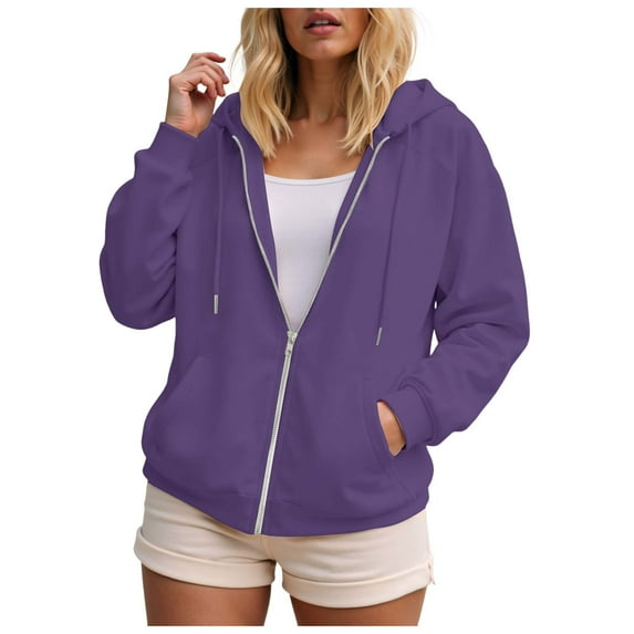 Kaprioy Womens Zip Up Y2K Hoodies Casual Long Sleeve Sweatshirts Early Fall Fashion Track Jackets with Pockets Purple, L