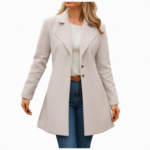 Kaprioy Wool Coats for Women Fall Fashion Clothing Winter Trench Coat Peacoat Long Tweed Blazer Jackets Outwear Beige, XL