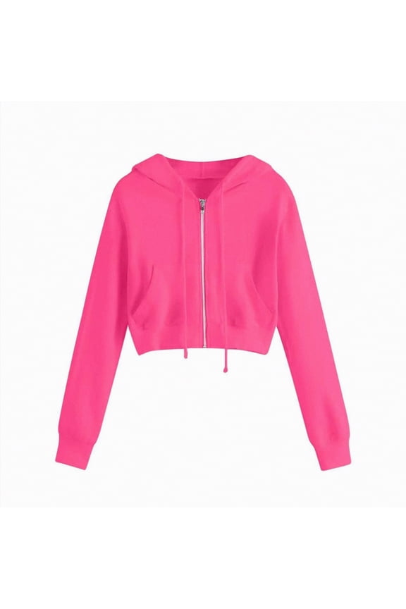 Zip Up Hoodies for Women Cropped Long Sleeve Sweatshirts Jackets Trendy Y2k Crop Tops Fall Fashion Clothes Hot Pink, M
