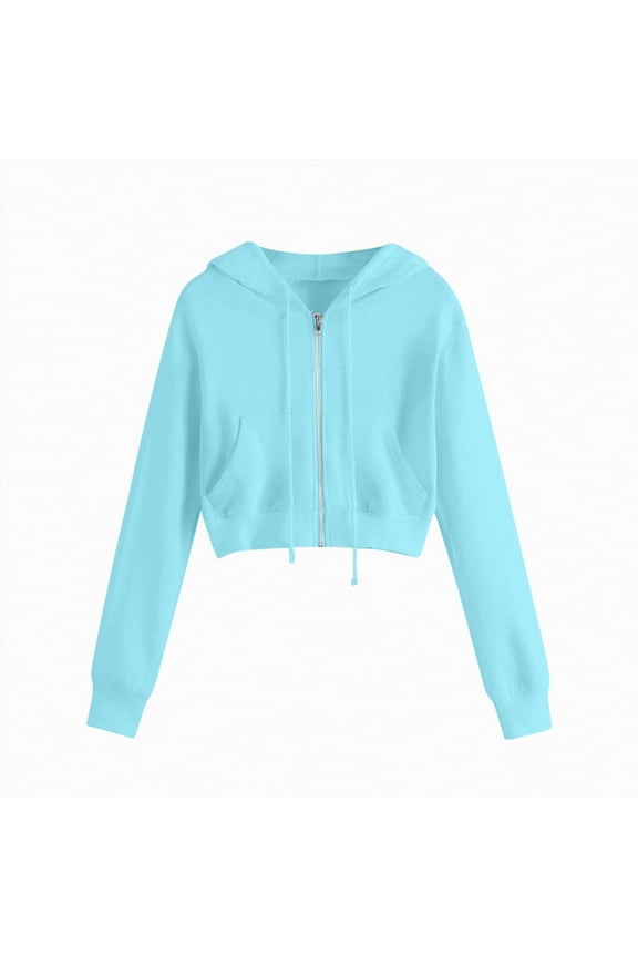 Zip Up Hoodies for Women Cropped Long Sleeve Sweatshirts Jackets Trendy Y2k Crop Tops Fall Fashion Clothes Sky Blue, M