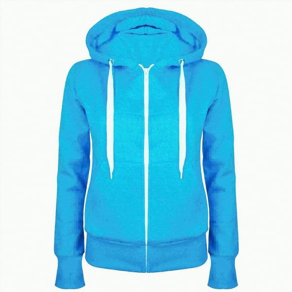 Kaprioy Zip Up Hoodies for Women Long Sleeve Loose Fit Hooded Pullover Drawstraing Casual Fall Fashion Sweatshirts with Pocket Sky Blue, L