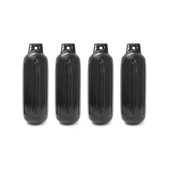 Kapsco Moto 1645SB 4.5 x 13 in. Inflatable Vinyl Mooring Bumpers Guard Dock Docking Single Eye Ribbed Boat Pontoon Fender, Black - 4 Piece