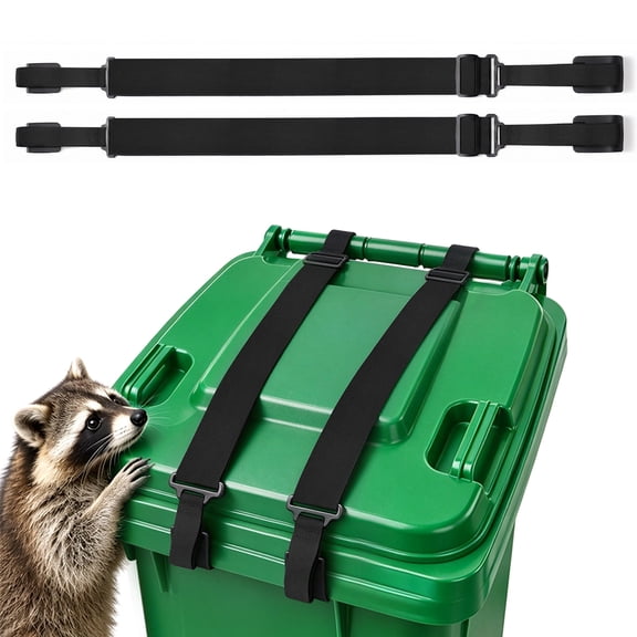 Kapsuen 2pcs Trash Can Locks for Animals with Adjustable Double‑Claw Garbage Can Strap-Fits 28‑96 Gallon Garbage Outdoor Rubbish Bin Can Lid Lock Against Raccoon
