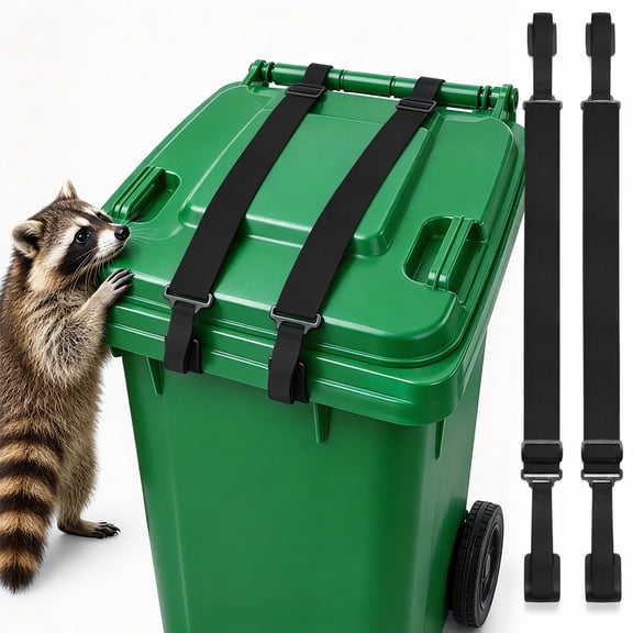 Kapsuen 2‑Pack Trash Can Lock, Adjustable Double‑Claw Garbage Can Strap-Fits 28‑96 Gallon Garbage Outdoor Rubbish Bin Can Lid Lock Against Raccoon