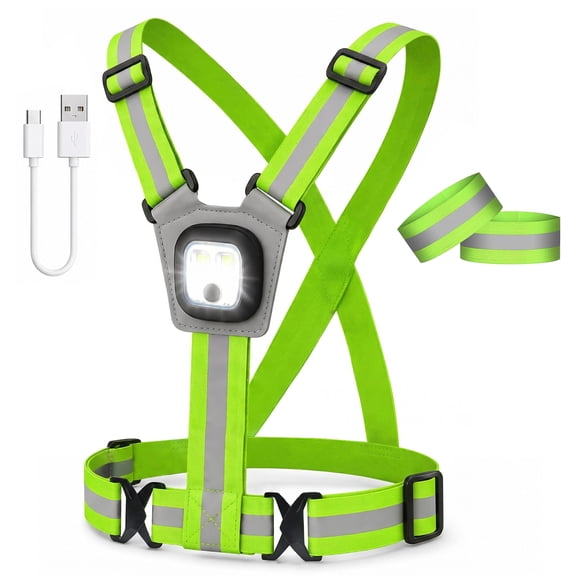 Kapsuen Reflective Running Vest with Light, USB-C Rechargeable LED, Adjustable for Men and Women, Night Running and Walking