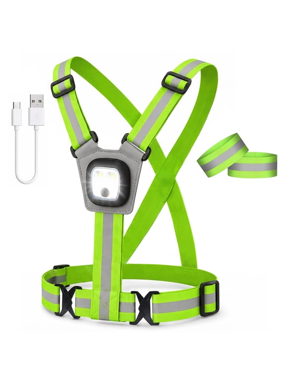 Reflective Running Vest with Light, USB-C Rechargeable LED, Adjustable for Men and Women, Night Running and Walking