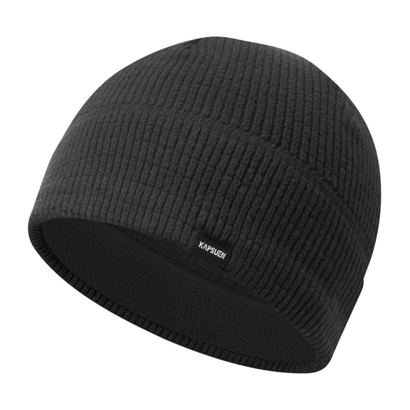 Kapsuen Beanie Caps for Men and Women, Breathable Grid Fleece Running Hat and Cycling Helmet Liner, Black