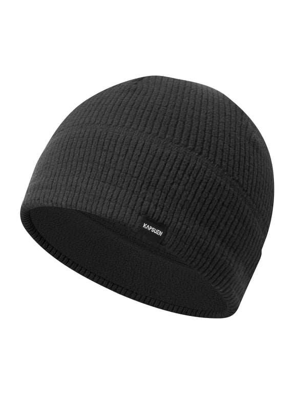 Beanie Caps for Men and Women, Breathable Grid Fleece Running Hat and Cycling Helmet Liner, Black