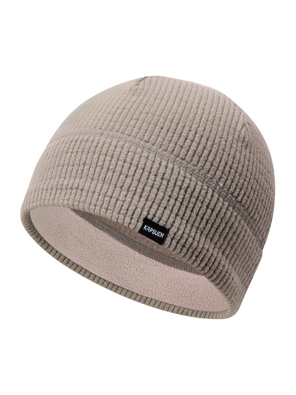 Beanie Caps for Men and Women, Breathable Grid Fleece Running Hat and Cycling Helmet Liner, Brown