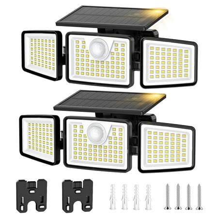 Kapwan 2 Pack Solar Lights Outdoor,156LED 2500LM Solar Flood Lights Waterproof,Motion Sensor Security Lights,Outdoor Security Lights  3 Modes for Yard,Garage,Patio
