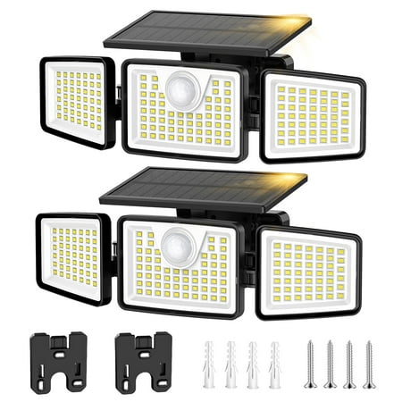 Kapwan 2 Pack Solar Lights Outdoor,156LED 2500LM Solar Flood Lights Waterproof,Motion Sensor Security Lights,Outdoor Security Lights 3 Modes for Yard,Garage,Patio