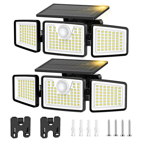 Kapwan 2 Pack Solar Lights Outdoor,156LED 2500LM Solar Flood Lights Waterproof,Motion Sensor Security Lights,Outdoor Security Lights  3 Modes for Yard,Garage,Patio