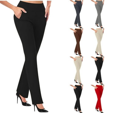 Kapxumo Ladies' Solid Color Casual Pocket Slim Straight Leg Pants, High-Waisted Comfortable Trousers for Work, Casual Outings, or Everyday Wear