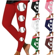 KAPXUMO Women Fashion Casual Baseball-Printed Tight Leggings, High-Waist Pants, Comfortable Activewear for Gym, Yoga, or Casual Sports Outfits