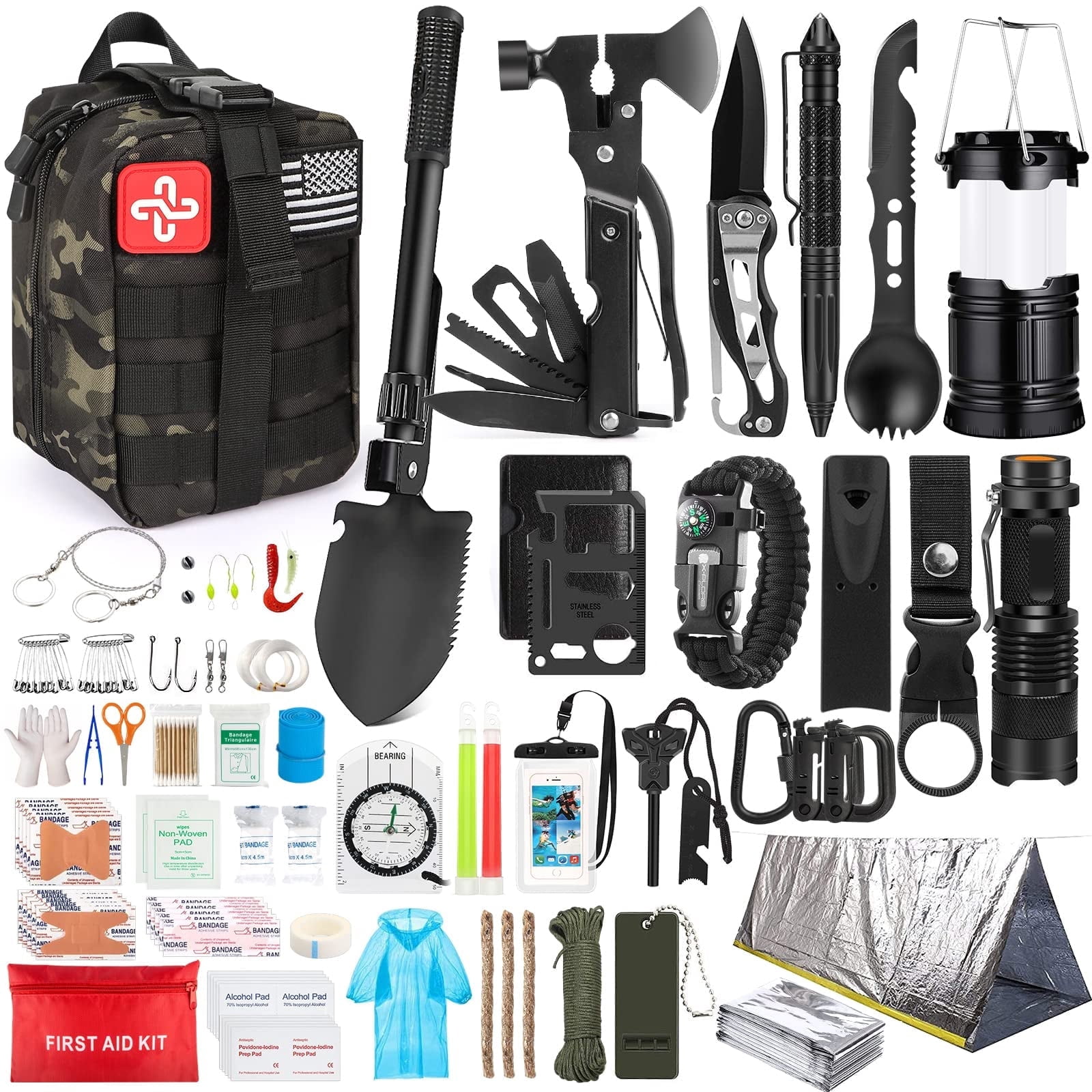 Kaqinu Survival Kit 250 Pcs, Molle System Compatible Bag