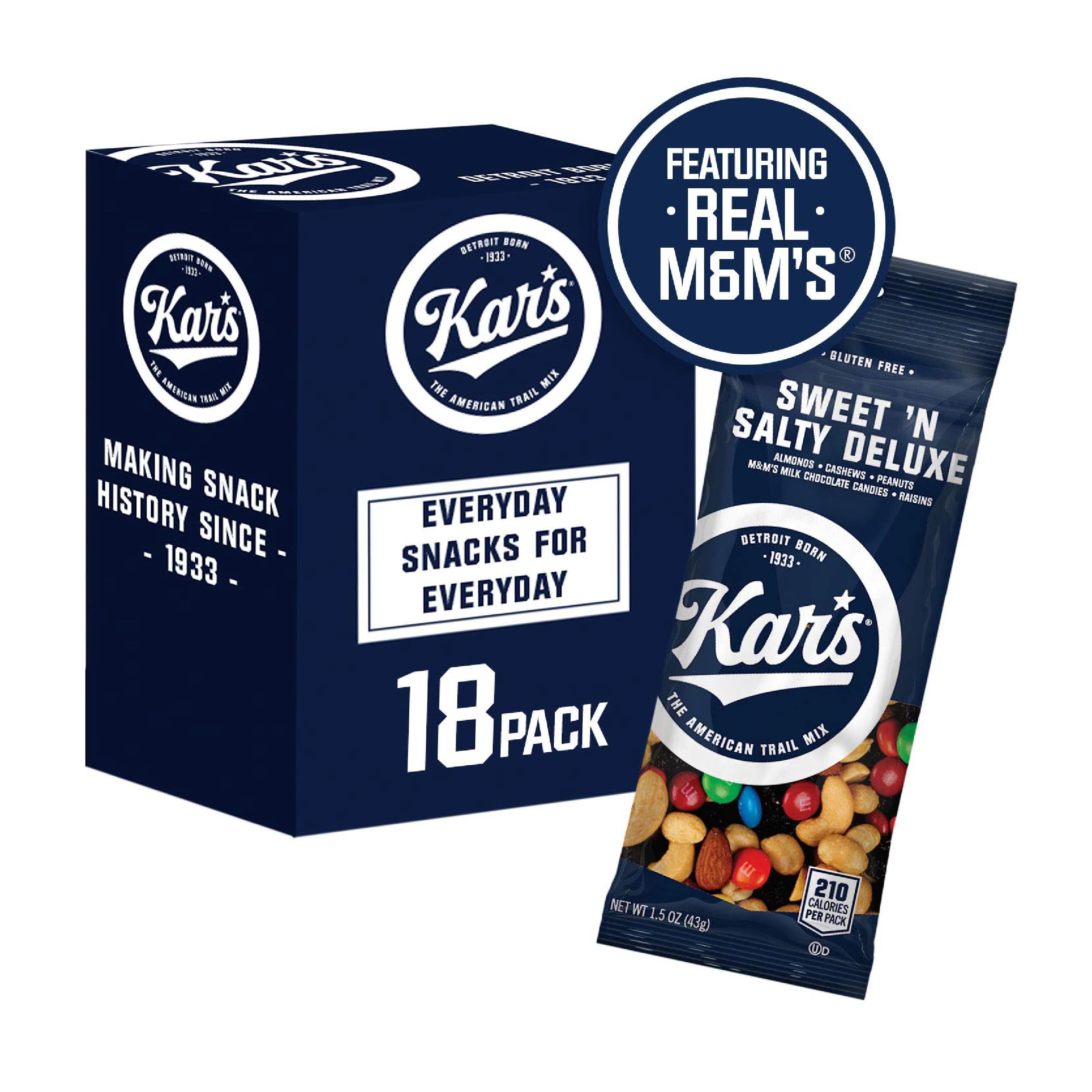 Kar’s Nuts Sweet ‘N Salty Deluxe Trail Mix, 1.5 oz Individual Packs - Bulk Pack of 18, Gluten-Free Snacks