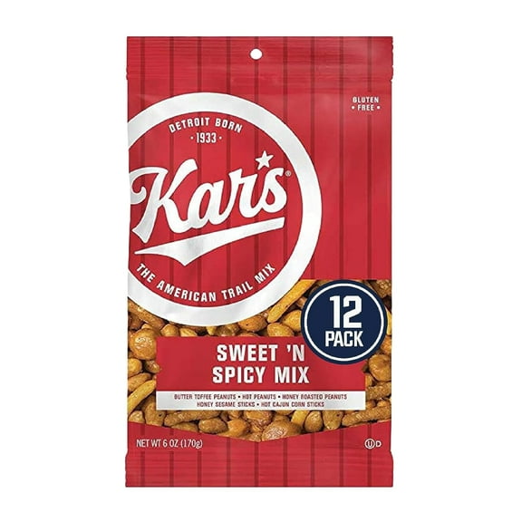 Kar’s Nuts Sweet ‘N Spicy Trail Mix, 6 oz Individual Snack Packs – Bulk Pack of 12, Gluten-Free Snack Mix