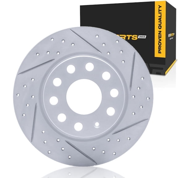 KarParts360 For Audi Q2 2018 2019 2020 2021 Brake Rotor Rear, Passenger Side | Coated Rotor | Drilled And Slotted | 5 Lug Holes | 8 Millimeters / 0.31 Inches Minimum Thickness | 2/5 Noise Level