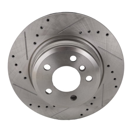 KarParts360 For BMW 328d xDrive/328d 2014 15 16 17 2018 Brake Disc Rear, Driver OR Passenger Side | Single Piece | Cast Iron | Natural | Cross-drilled & Slotted | 2.95 Inches Hub Reg. | 45618, 850448