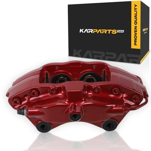 KarParts360 For Cadillac CTS 2016-2019 Disc Brake Caliper Driver Side | Front | Red | Fixed | Straight Inlet Fitting | 40 Core Charge | 4 Piston | Replacement For 23309774