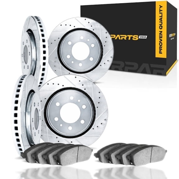 KarParts360 For Chevy Avalanche 1500/Suburban 1500 2003 2004 2005 2006 Rotor Set | Silver | 5000 Advanced Series | Drilled and Slotted Rotor Style | With Brake Pads